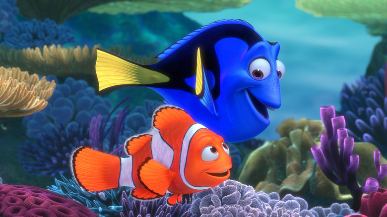 Marlin and Dory swimming together in Finding Nemo