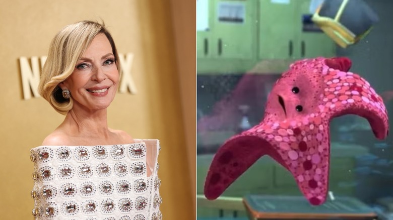 Allison Janney and Peach unsticking herself from the glass in Finding Nemo