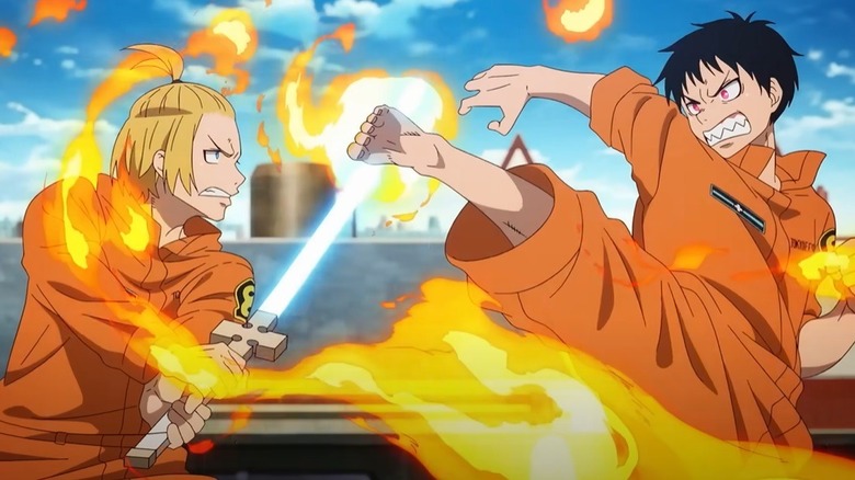 Shinra and Arthur fighting
