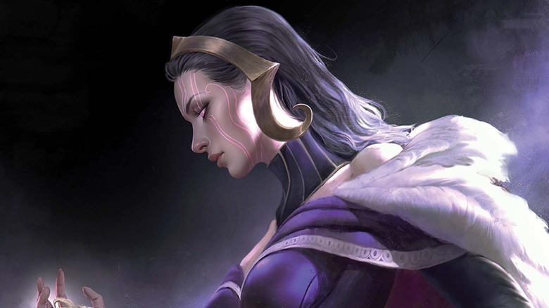 Magic the Gathering character staring at hand