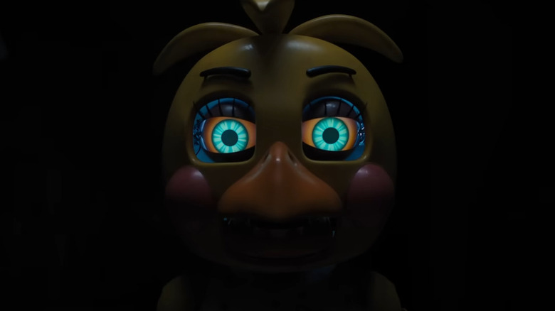 Chica with eyes glowing in Five Nights at Freddy's 2