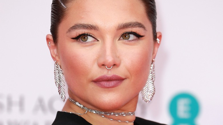 Florence Pugh in silver earrings