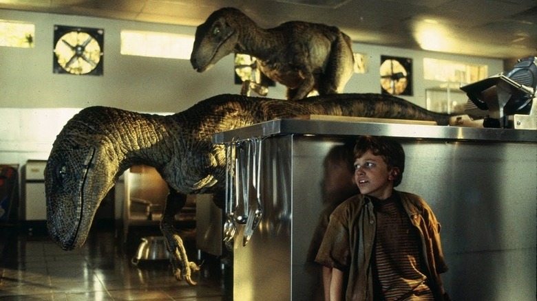 Velociraptors in the kitchen in Jurassic Park