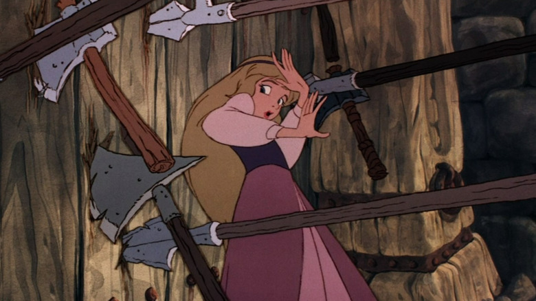 Eilonwy dodging spears and axes