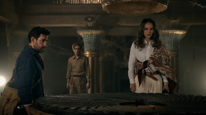 Luke, Owen, and Charlotte working on pyramid puzzle