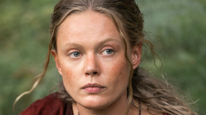Frida Gustavsson as Freydis looking serious in Vikings: Valhalla 