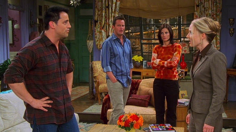 Joey Tribbiani, Chandler Bing, Monica Geller and Laura in "Friends"