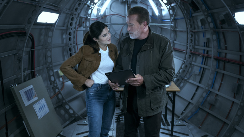 Monica Barbaro and Arnold Schwarzenegger