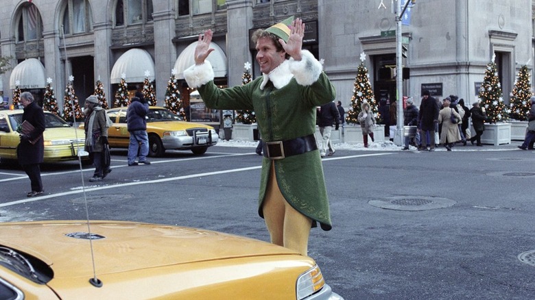 Buddy in front of a taxi