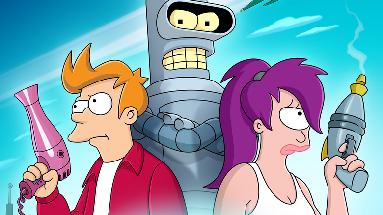 Bender Leela and Fry pose menacingly