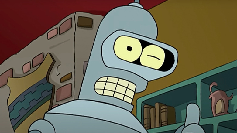 Bender winking at the camera while holding up his thumb in "Futurama"