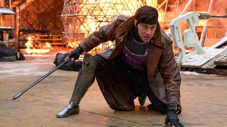 Gambit crouching on ground in Deadpool & Wolverine (2024)