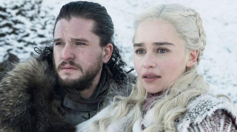 Kit Harington and Emilia Clarke as Jon Snow and Daenerys Targaryen on Game of Thrones