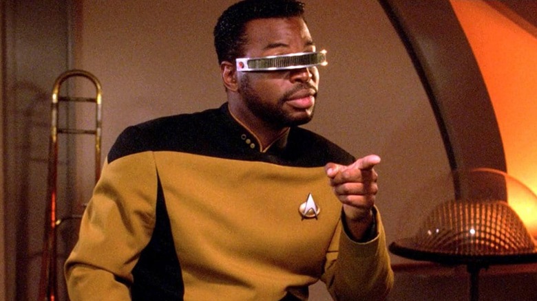 Geordi La Forge pointing in Star Trek: The Next Generation