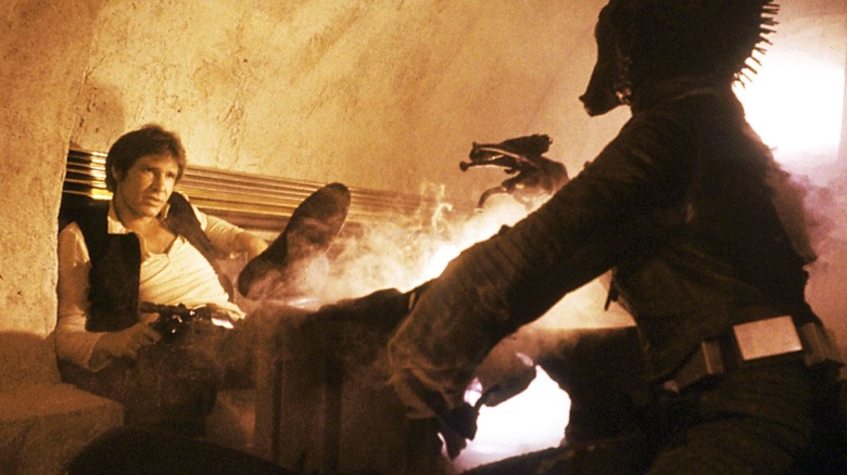 Han Solo shoots Greedo in "Star Wars" (1977)
