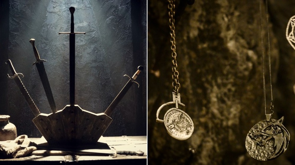 The Witcher props swords and medallions