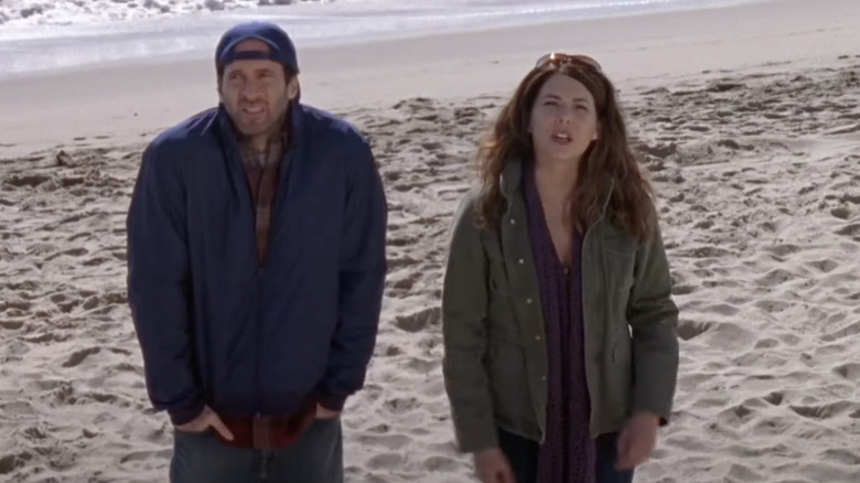 Luke and Lorelai looking uncomfortable 