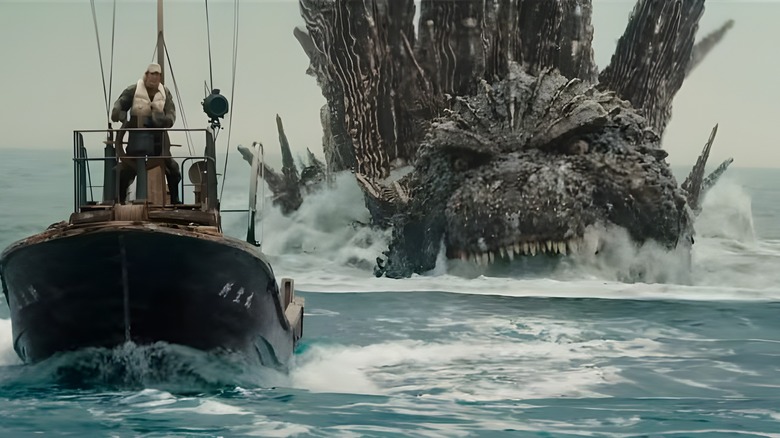 Godzilla chasing ship