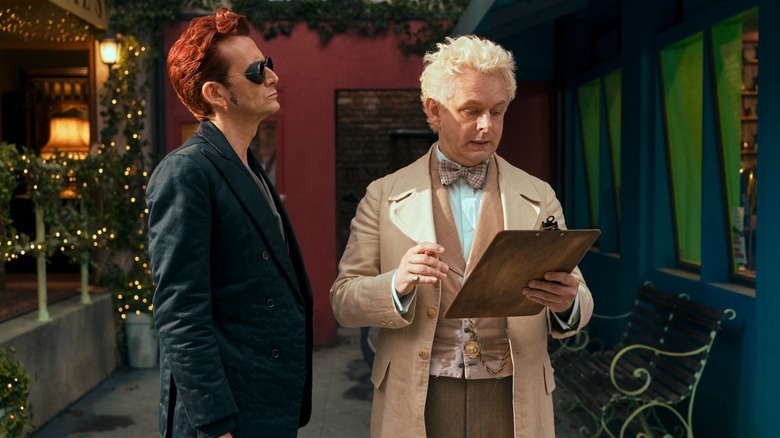 Aziraphale and Crowley sit in bookshop