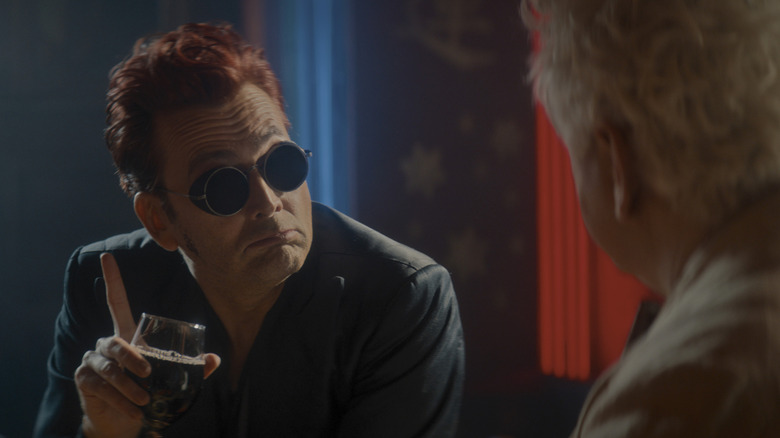 Crowley has a glass of wine with Aziraphale in "Good Omens 3"
