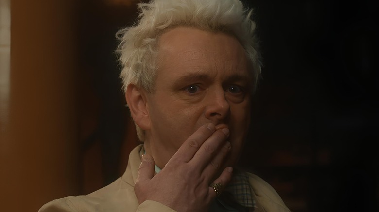 Aziraphale covering his mouth