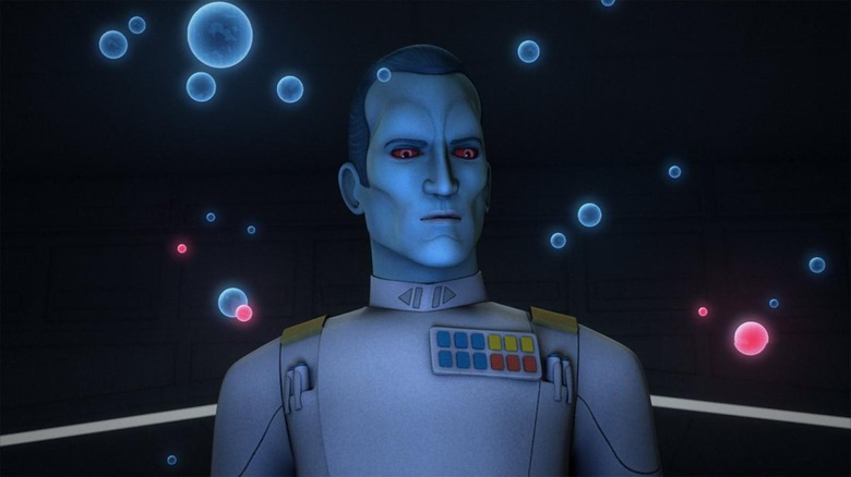 Thrawn surrounded by hologram planets