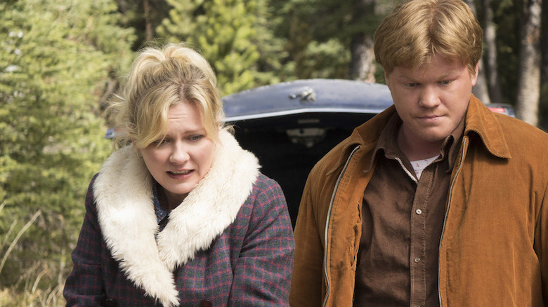 Kirstin dunst and jesse plemons looking down