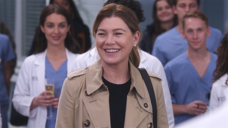 Meredith Grey smiling at going away party 