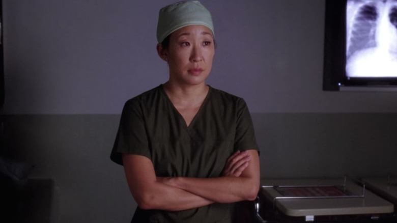Cristina Yang in green scrubs in Grey's Anatomy