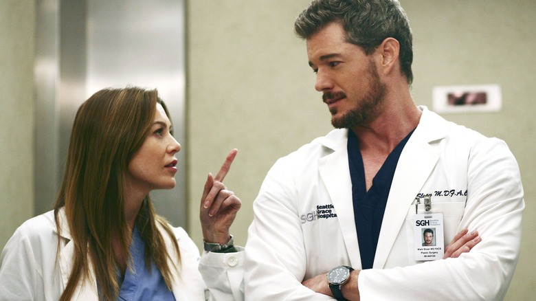 Meredith pointing at Mark