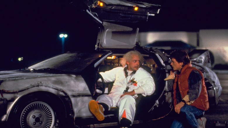 Doc Brown showing off his time machine to Marty McFly in Back to the Future (1982)