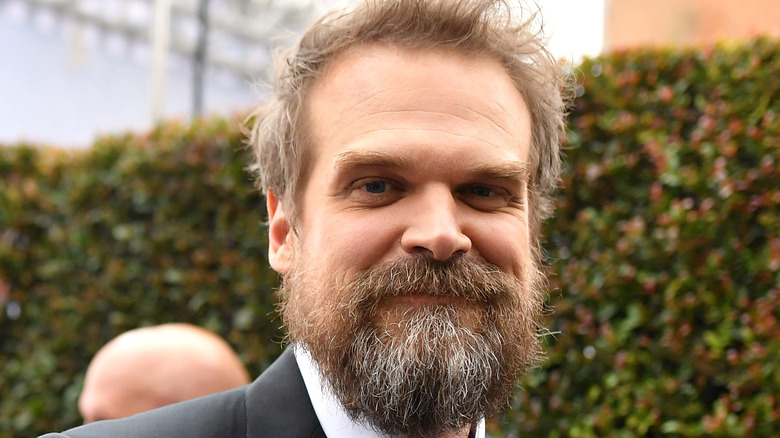 A bearded David Harbour smiles for the camera