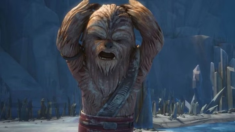 Gungi yelling with his hands up in the crystal caves in "Star Wars: The Clone Wars."