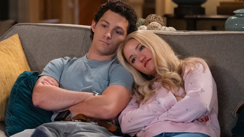 Mandy leaning on Georgie's shoulder in Georgie & Mandy's First Marriage (2024)