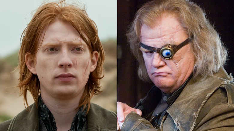 Bill Weasley looking serious and Mad-Eye Moody looking down in Harry Potter