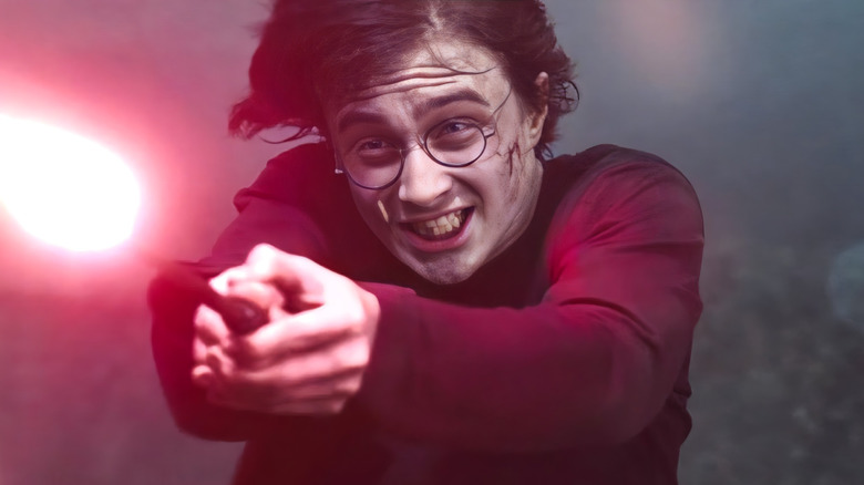 Harry fires at Voldemort