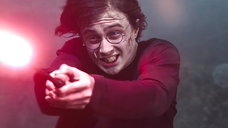Harry fires at Voldemort