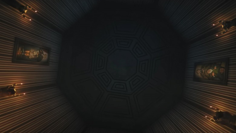 The high ceiling of The Haunted Mansion's stretching room