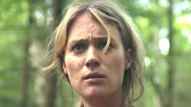 MacKenzie Davis looking scared