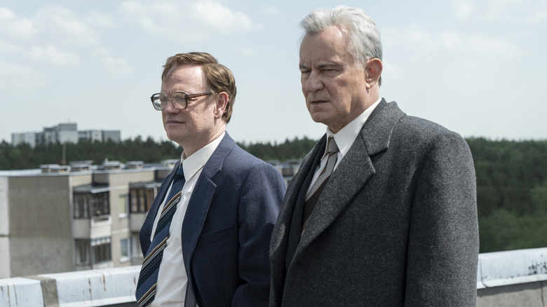 Viktor Charkov and Valery Legasov looking out on Chernobyl (2019)