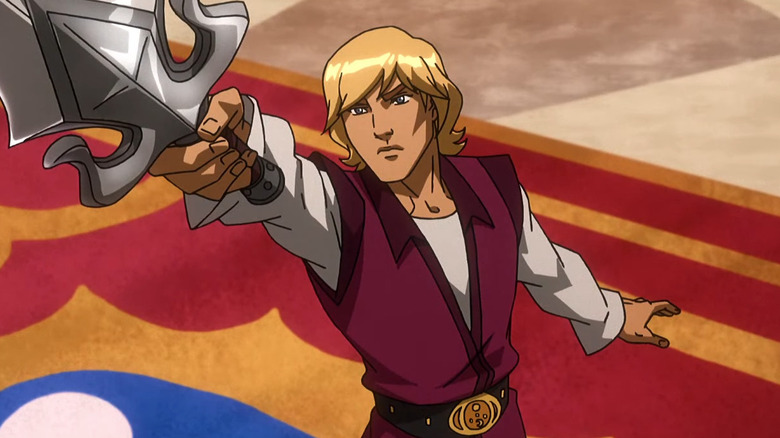 Adam raising sword
