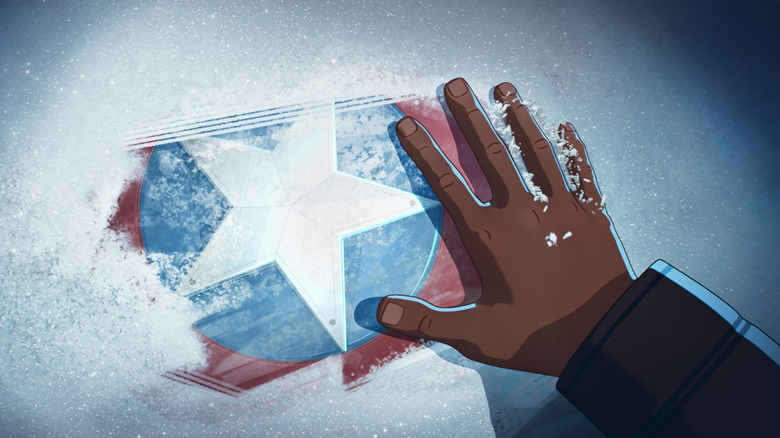 Cap's shield in the snow
