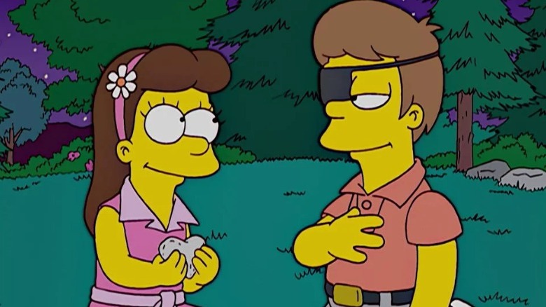 Marge and Homer meeting at camp