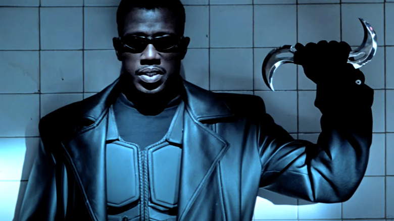 Wesley Snipes in black leather jacket with sunglasses