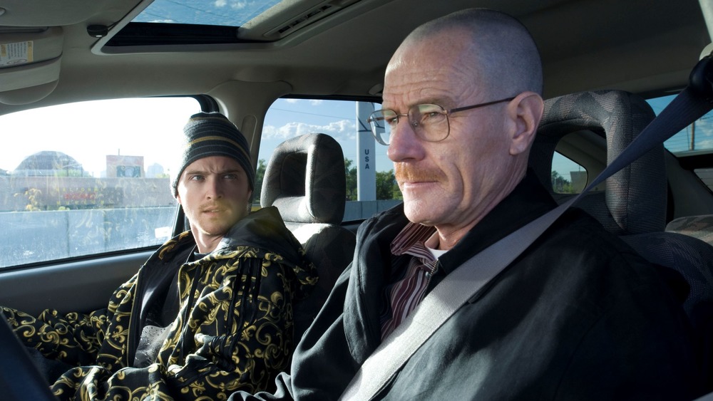 Jesse (Aaron Paul) and Walter (Bryan Cranston) sit in a car on Breaking Bad