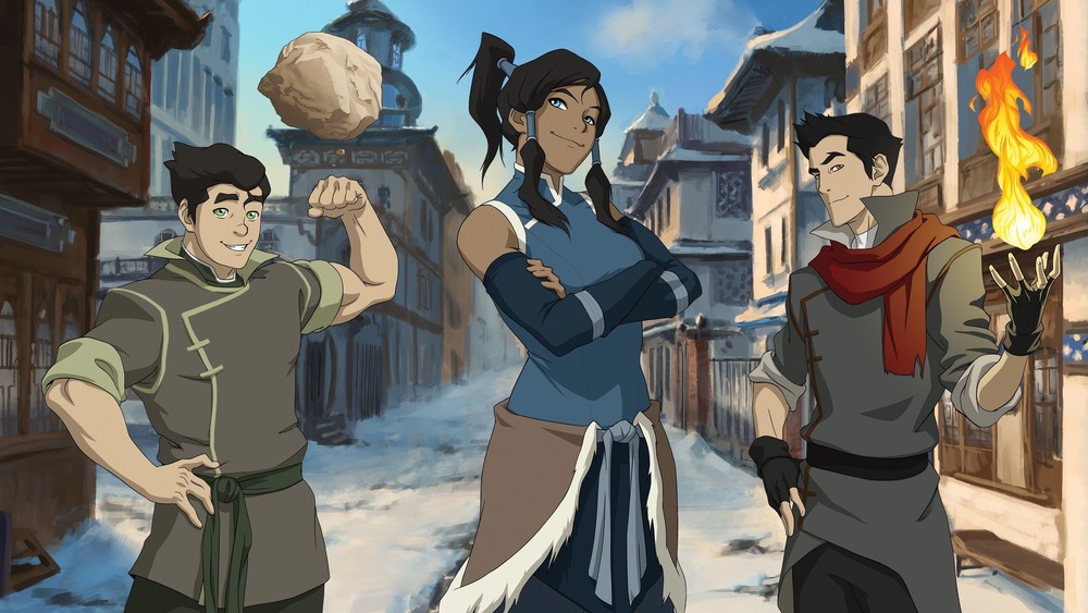 Korra, Bolin, and Mako bending