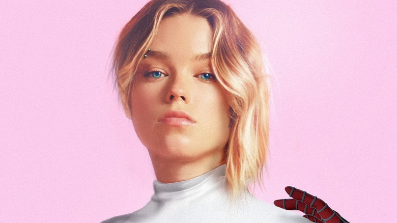 fan art depicting Milly Alcock as Spider-Gwen