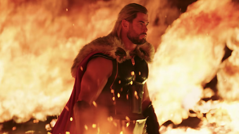 Thor walking through fire