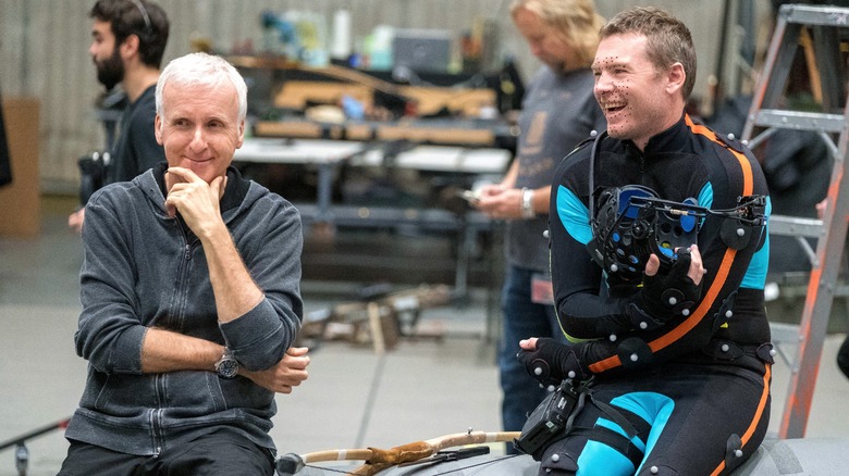 James Cameron and Sam Worthington on set