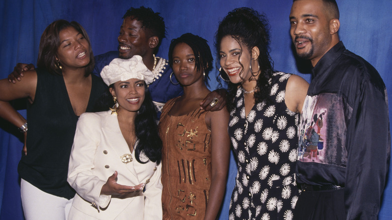 The cast of Living Single laughing